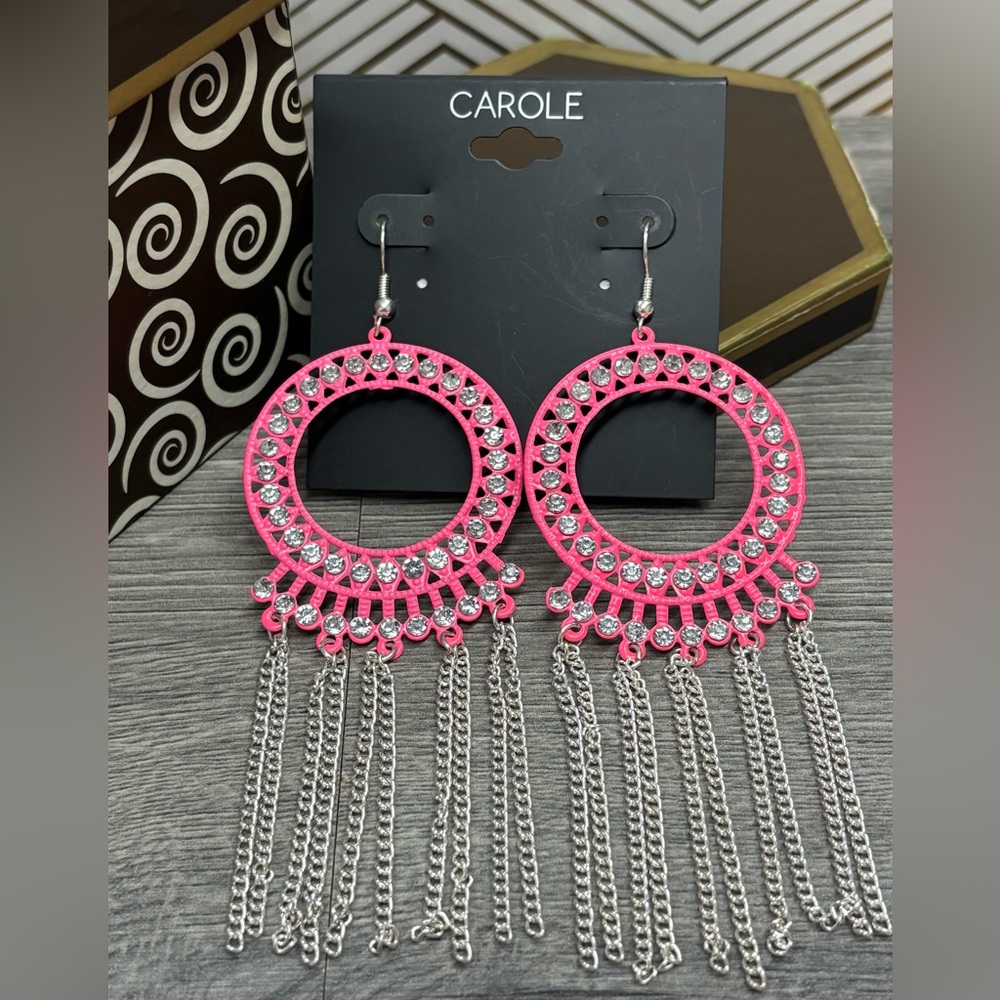 Pink and Silver Dangle Earrings